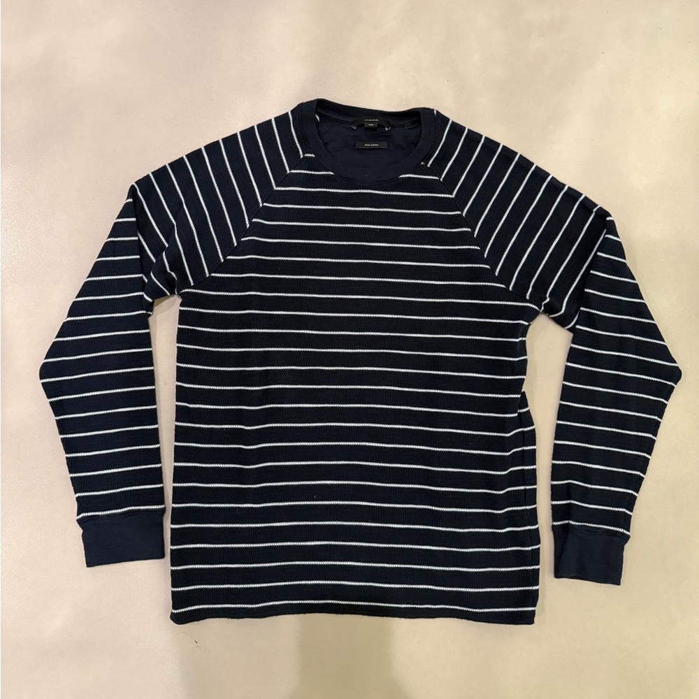 VINCE Striped Waffle Pima Cotton Long-Sleeve T-Shirt